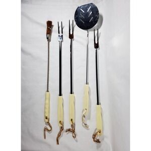 Vintage BBQ Grilling Tools Bakelite Handles Mid Century 3 Forks, Spatula & Brush